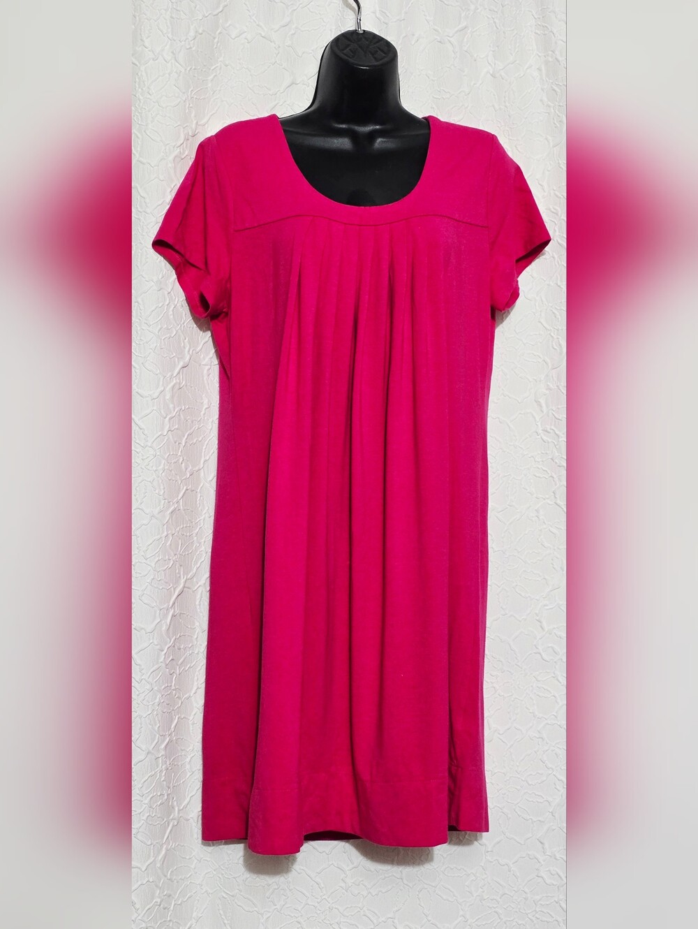 Womens Solid Pink Knit Short Sleeve T-Shirt Dress Cotton Blend Size M